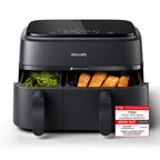 Philips 3000er Airfryer mit zwei Körben (NA350/03) | 2 baskets, RapidAir Plus technology, touch screen, 12 cooking functions, HomeID app including breakfast set (NA350/03)