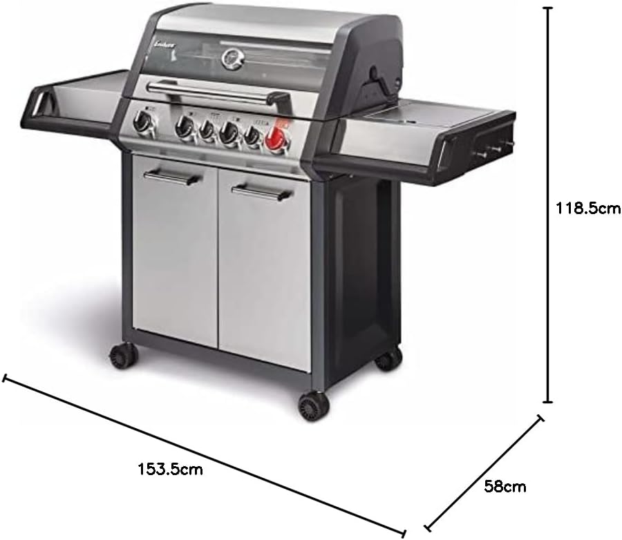 Enders® Gasgrill MONROE PRO 4 SIK TURBO, 4-Edelstahlbrenner, Seitenkocher, Infrarot-Backburner, Sichtfenster, HEAT RANGE™, SWITCH GRID™, 800 °C TURBO ZONE™, SIMPLE CLEAN™, #8378