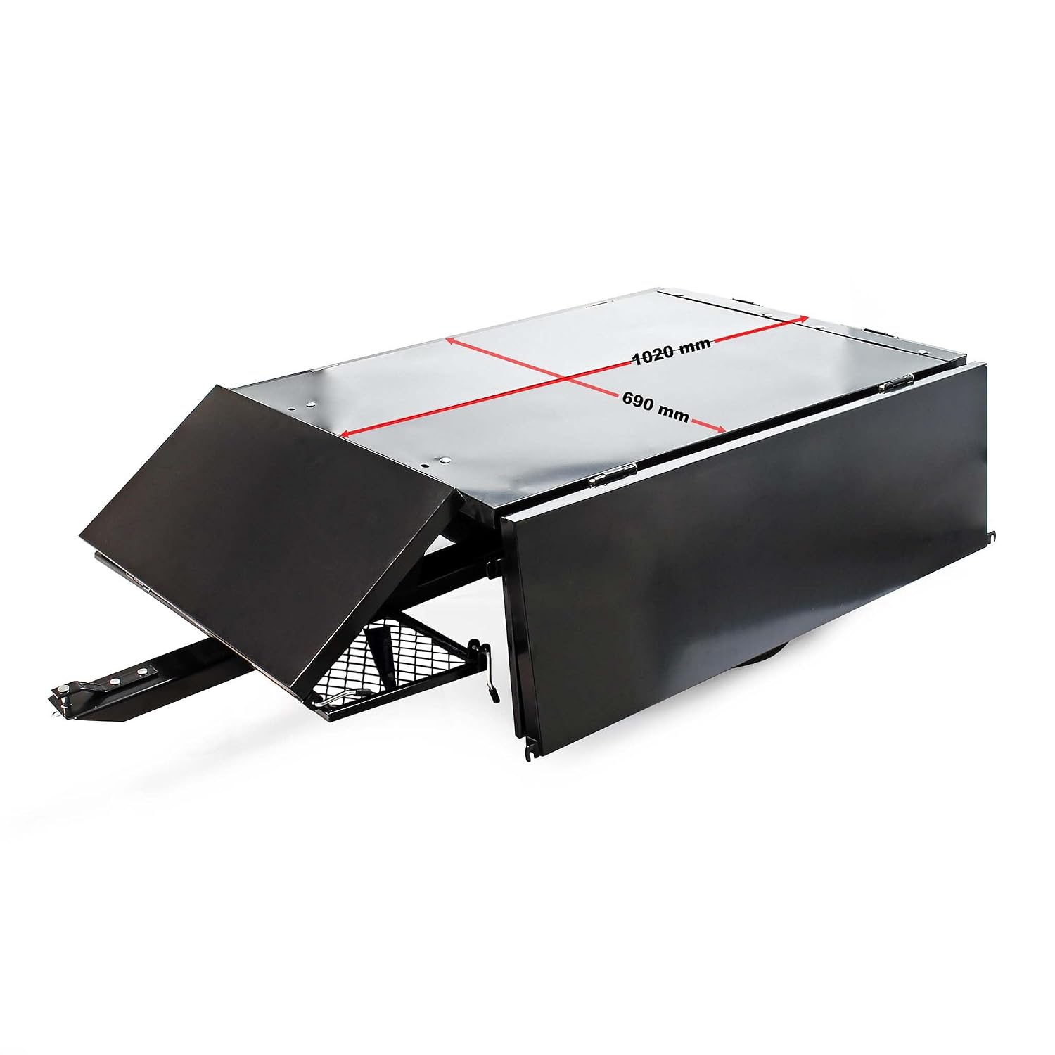 Wiltec Tipping trailer 166.5 x 77.5 x 106 cm, 300 kg, trailer tipper for lawn tractor with grille and removable side walls, trailer with tilt function