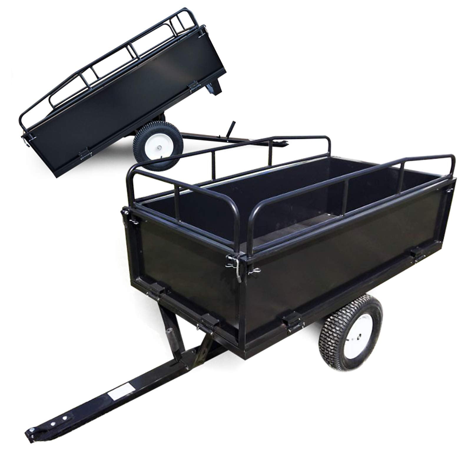 Wiltec Tipping trailer 166.5 x 77.5 x 106 cm, 300 kg, trailer tipper for lawn tractor with grille and removable side walls, trailer with tilt function