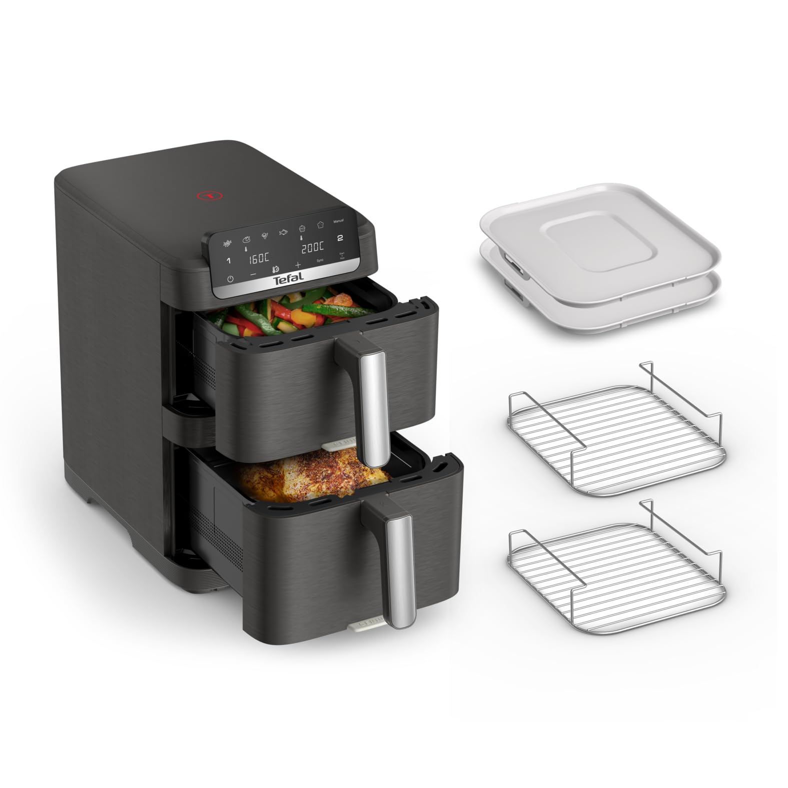 Tefal Dual Easy Fry Hot Air Fryer 8.3 L with 2 Chambers | XL drawer, 7 programs, 2700 W, extra crisp technology, low-fat frying and energy-saving, dishwasher safe, EY9018