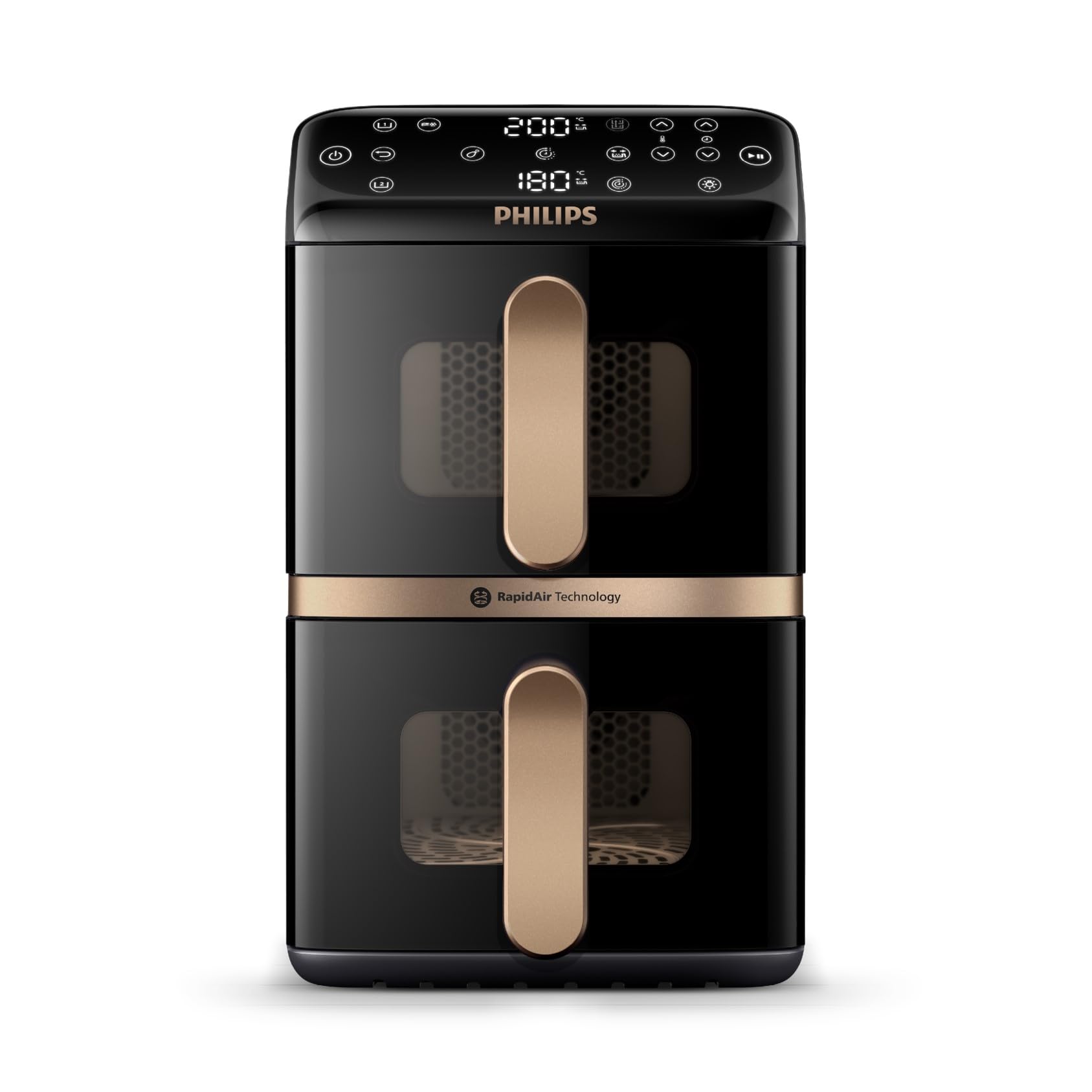 Philips 3000er Airfryer mit zwei Körben (NA350/03) | 2 baskets, RapidAir Plus technology, touch screen, 12 cooking functions, HomeID app including breakfast set (NA350/03)