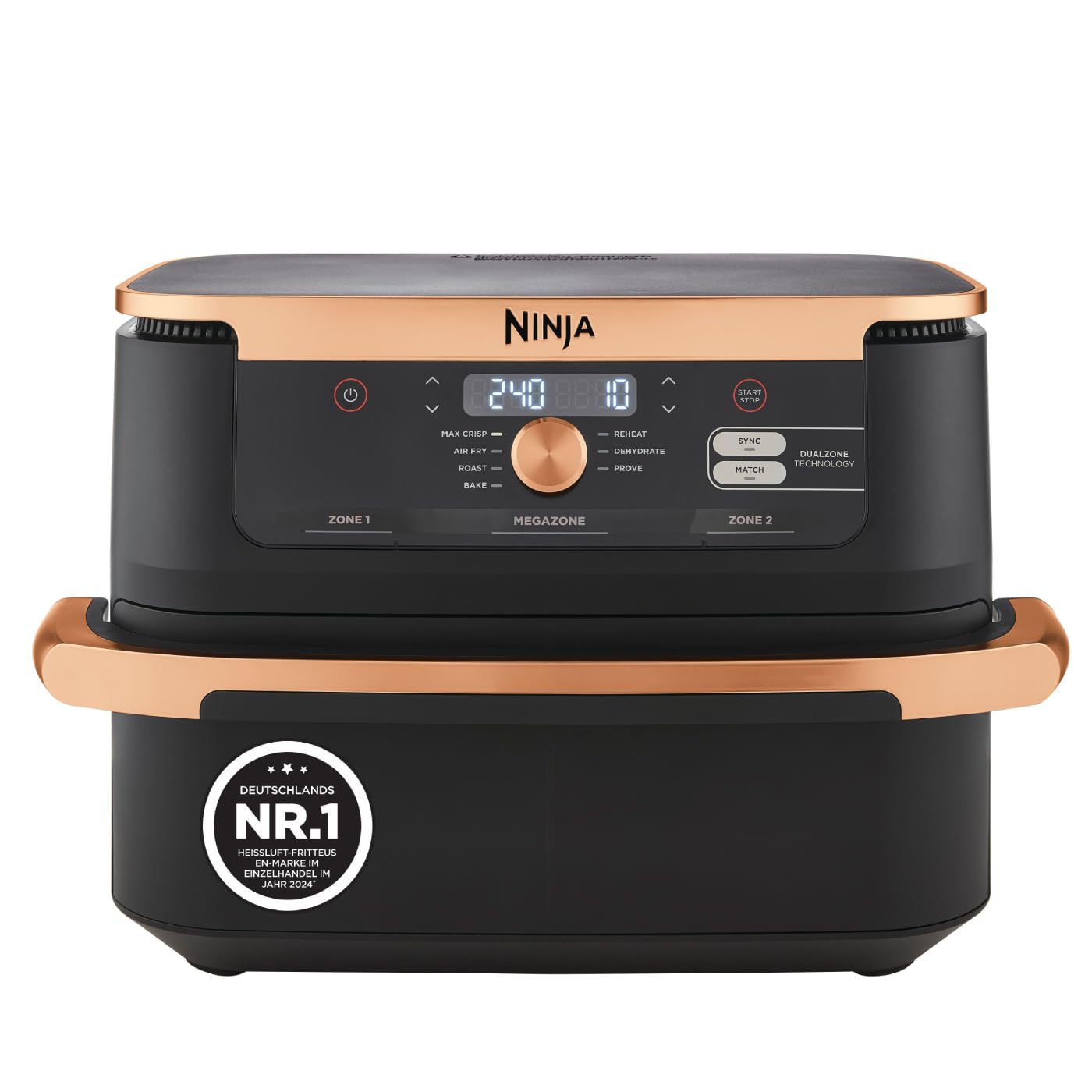 Ninja Foodi FlexDrawer Hot Air Fryer, Dual Zone, Converts to MegaZone 10.4L, Dual Zone, with Little to No Oil, Non-Stick Dishwasher Safe Parts, Stone Gold AF500EUSD