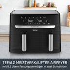 Tefal Dual Easy Fry Hot Air Fryer 8.3 L with 2 Chambers | XL drawer, 7 programs, 2700 W, extra crisp technology, low-fat frying and energy-saving, dishwasher safe, EY9018