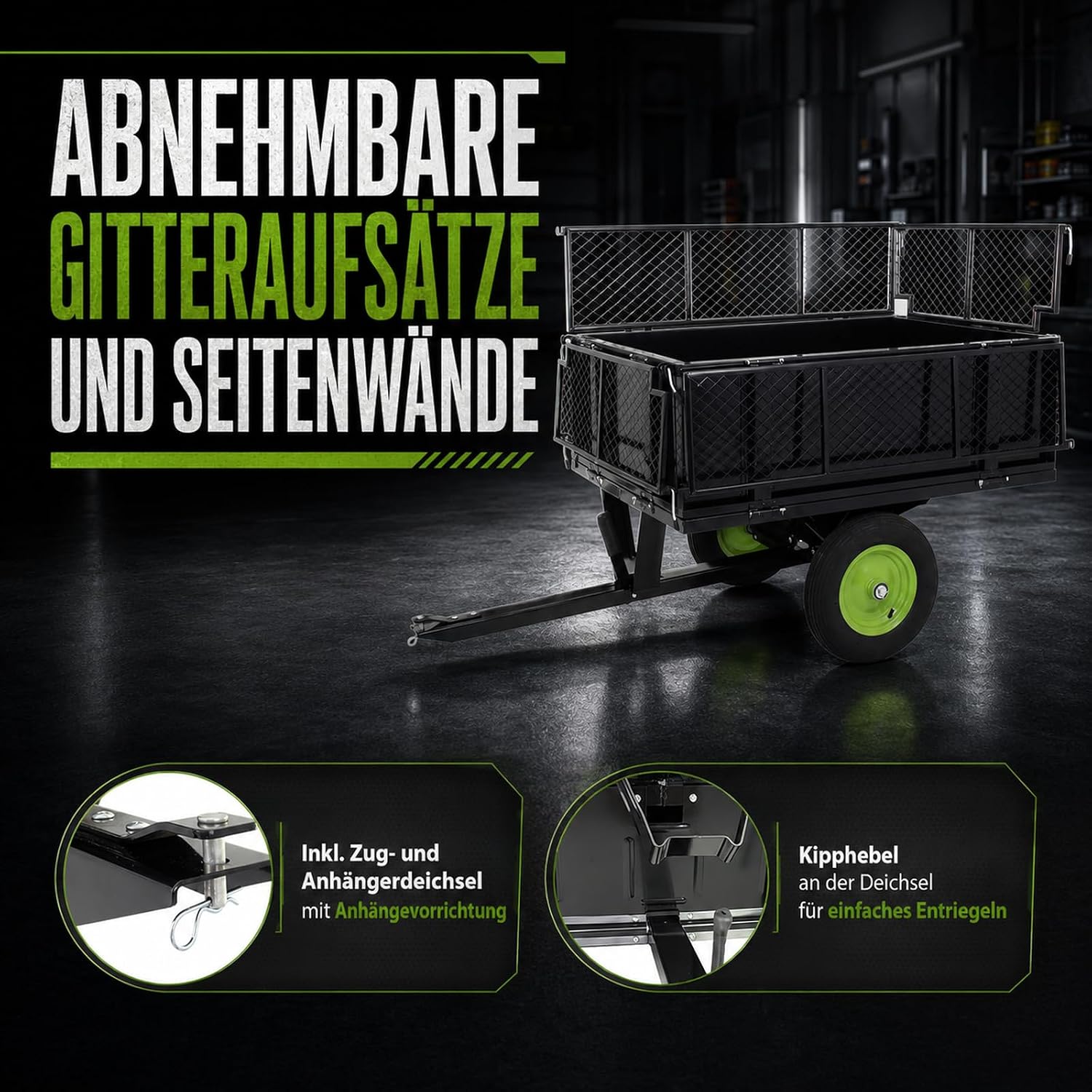 TRUTZHOLM Trailer Lawn Tractor 300 kg Tiltable Ride-on Mower Trailer Tractor Tipping Trailer ATV Quad with Clutch for Transporting Soil, Fertiliser and Leaves