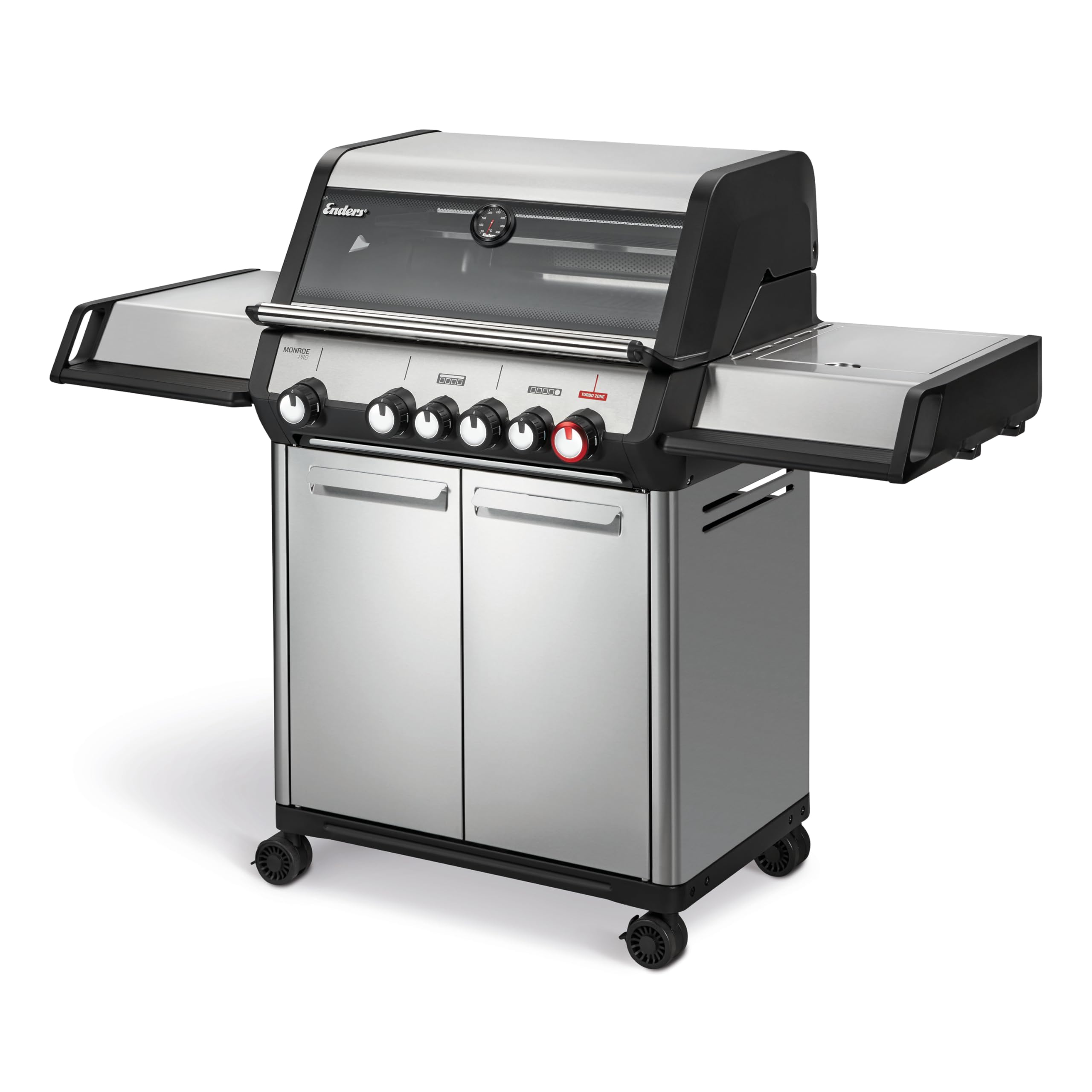 Enders® Gasgrill MONROE PRO 4 SIK TURBO, 4-Edelstahlbrenner, Seitenkocher, Infrarot-Backburner, Sichtfenster, HEAT RANGE™, SWITCH GRID™, 800 °C TURBO ZONE™, SIMPLE CLEAN™, #8378