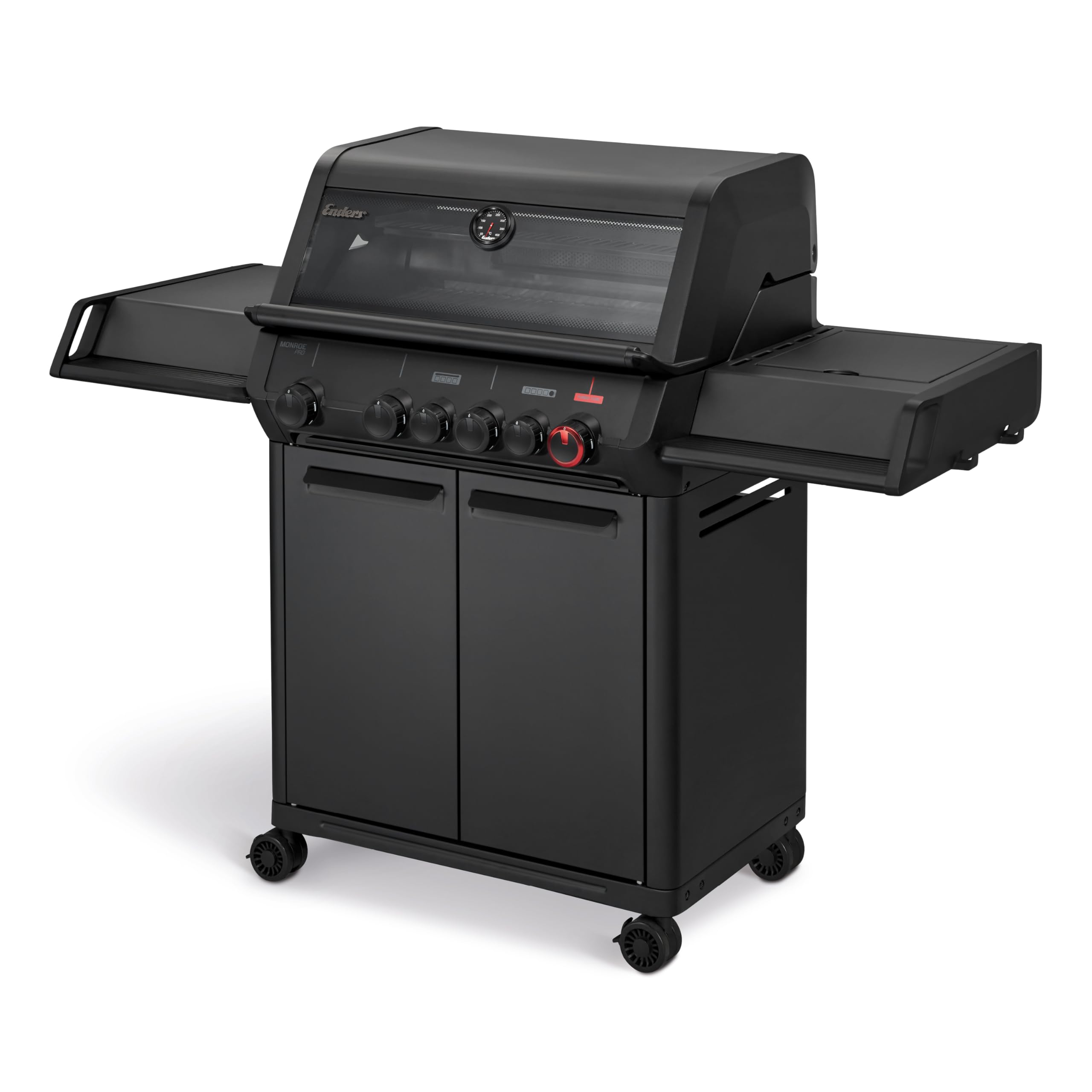 Enders® Gasgrill MONROE PRO 3 SIK TURBO, 3-Edelstahlbrenner, Seitenkocher, Infrarot-Backburner, PanoVision Sicht, HEAT RANGE-Brenner, SWITCH GRID, 800 °C TURBO ZONE, SIMPLE CLEAN #8376, Silber/Schwarz