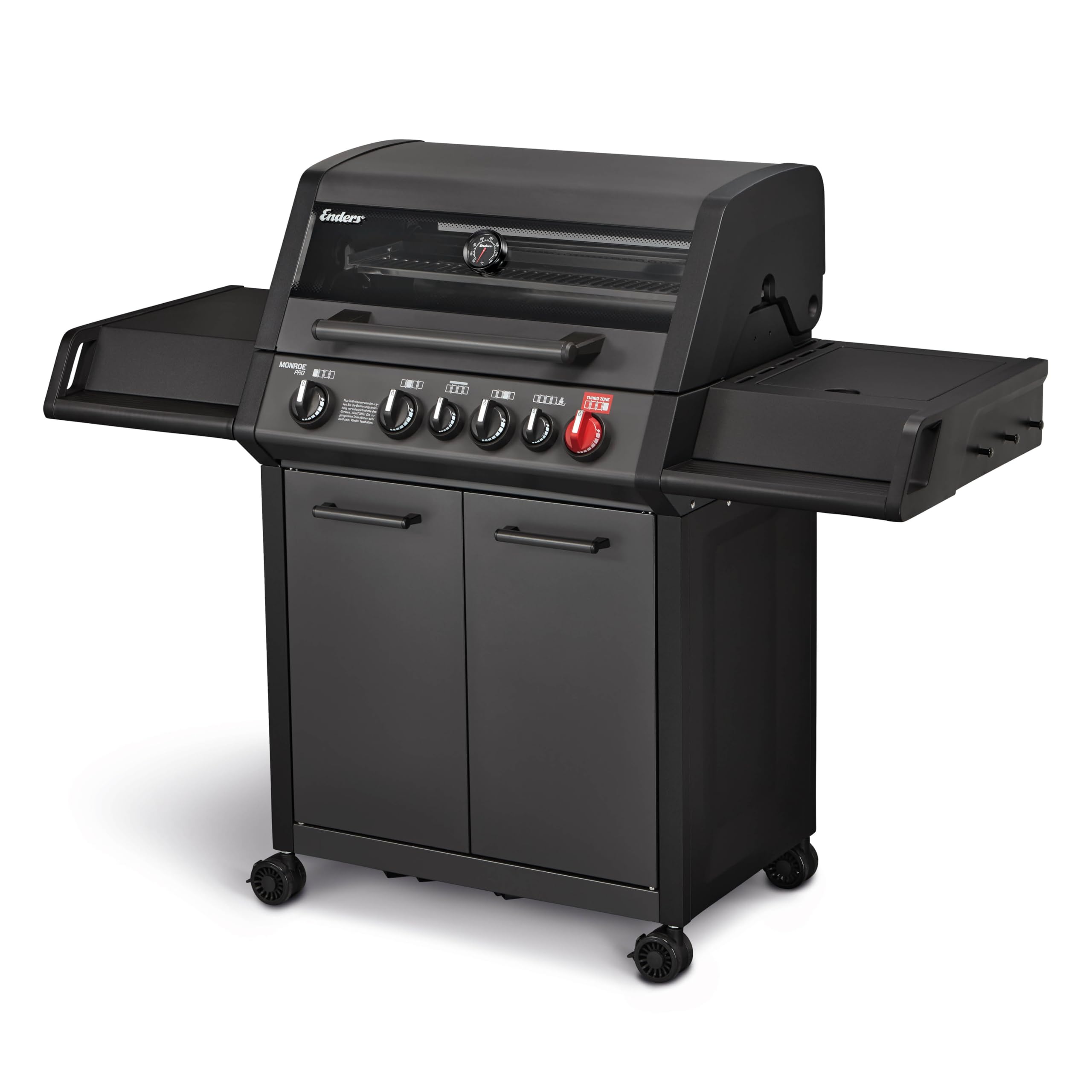 Enders® Gasgrill MONROE PRO 4 SIK TURBO, 4-Edelstahlbrenner, Seitenkocher, Infrarot-Backburner, Sichtfenster, HEAT RANGE™, SWITCH GRID™, 800 °C TURBO ZONE™, SIMPLE CLEAN™, #8378