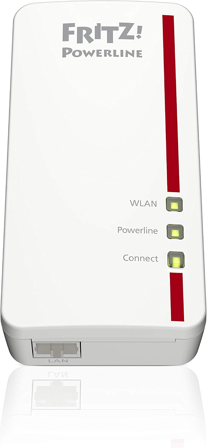 FRITZ!Powerline 1260 Single, WLAN Mesh, Wi-Fi 5 up to 1.2 Gbps | Single adapter for powerline expansion, dual-band WLAN (2.4/5 GHz), Gigabit powerline up to 1.2 Gbps, developed in Europe