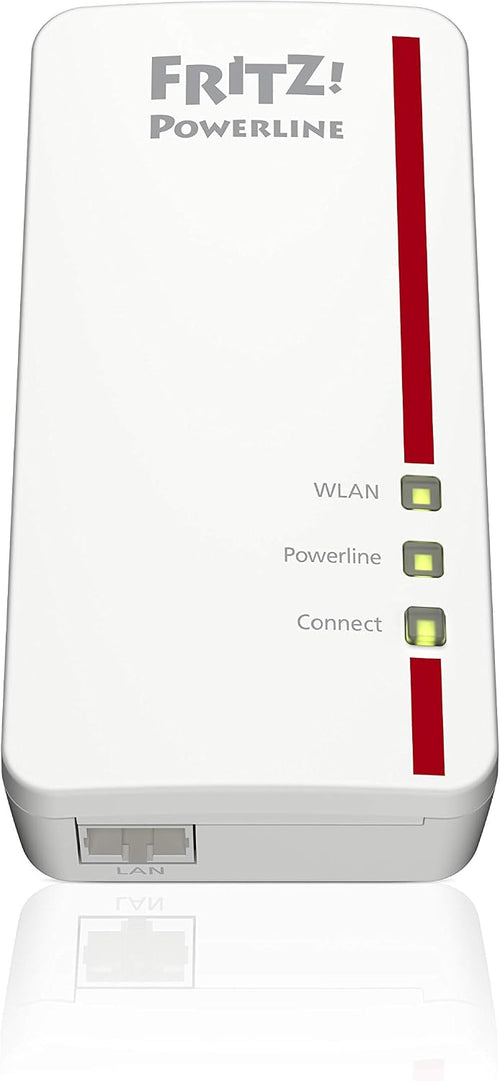 FRITZ!Powerline 1260 Single, WLAN Mesh, Wi-Fi 5 up to 1.2 Gbps | Single adapter for powerline expansion, dual-band WLAN (2.4/5 GHz), Gigabit powerline up to 1.2 Gbps, developed in Europe