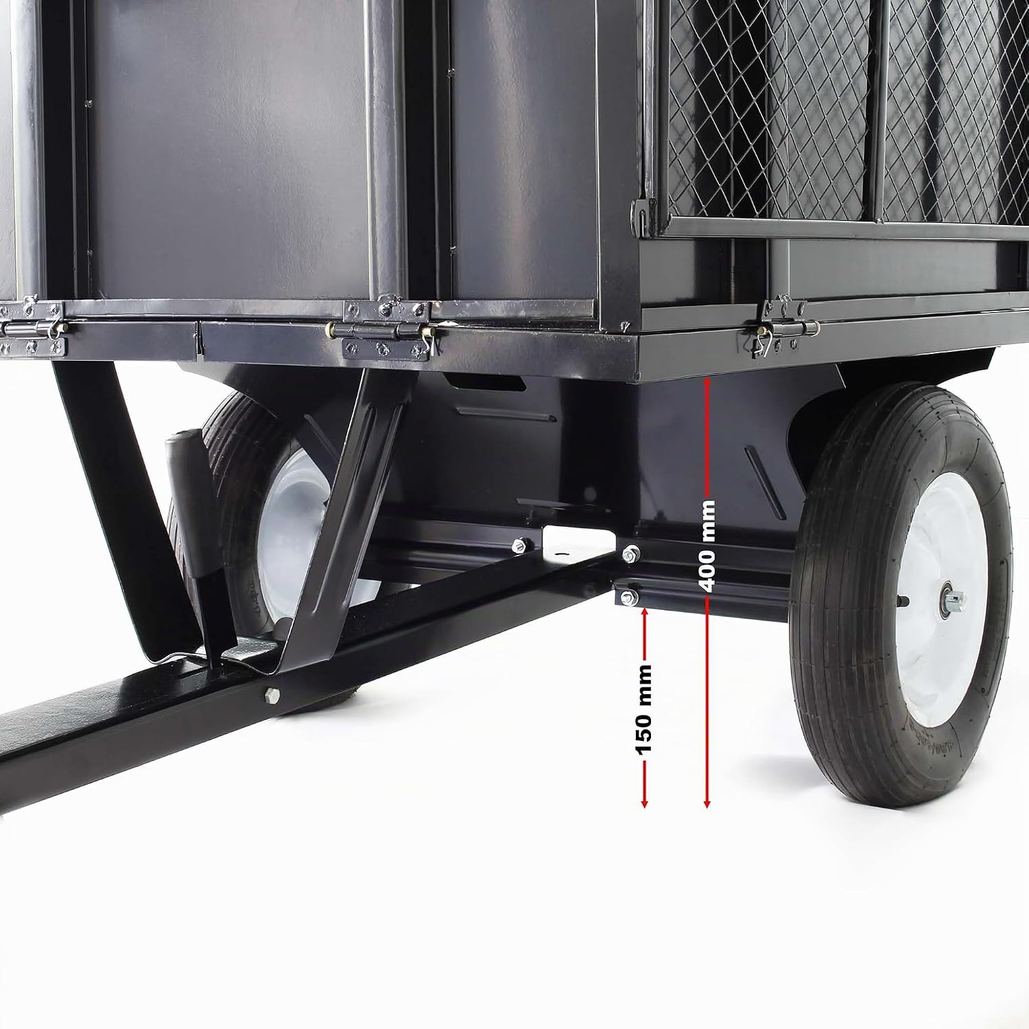 Wiltec Tipping trailer 166.5 x 77.5 x 106 cm, 300 kg, trailer tipper for lawn tractor with grille and removable side walls, trailer with tilt function