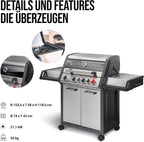 Enders® Gasgrill MONROE PRO 3 SIK TURBO, 3-Edelstahlbrenner, Seitenkocher, Infrarot-Backburner, PanoVision Sicht, HEAT RANGE-Brenner, SWITCH GRID, 800 °C TURBO ZONE, SIMPLE CLEAN #8376, Silber/Schwarz