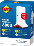 FRITZ!Repeater 6000 | WLAN Mesh Extension | Wi-Fi 6 up to 6 Gbps | Triband WLAN (2.4/5/5 GHz), top speed for streaming & gaming, 2.5 Gigabit LAN, easy setup, made in Europe