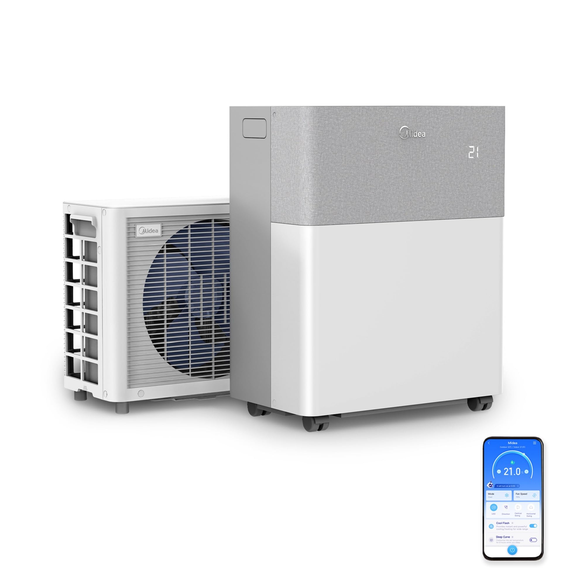 Midea PortaSplit-E Mobile Klimaanlage,Kühlen A++/Heizen A+, 12000 BTU 3,5kW,Mini-Split-Klimaanlage, Farbe Pfirsich,für Räume bis zu 42 m² / 105 m³, nur 39 dB(A) im Silent-Modus [Energieklasse A++]