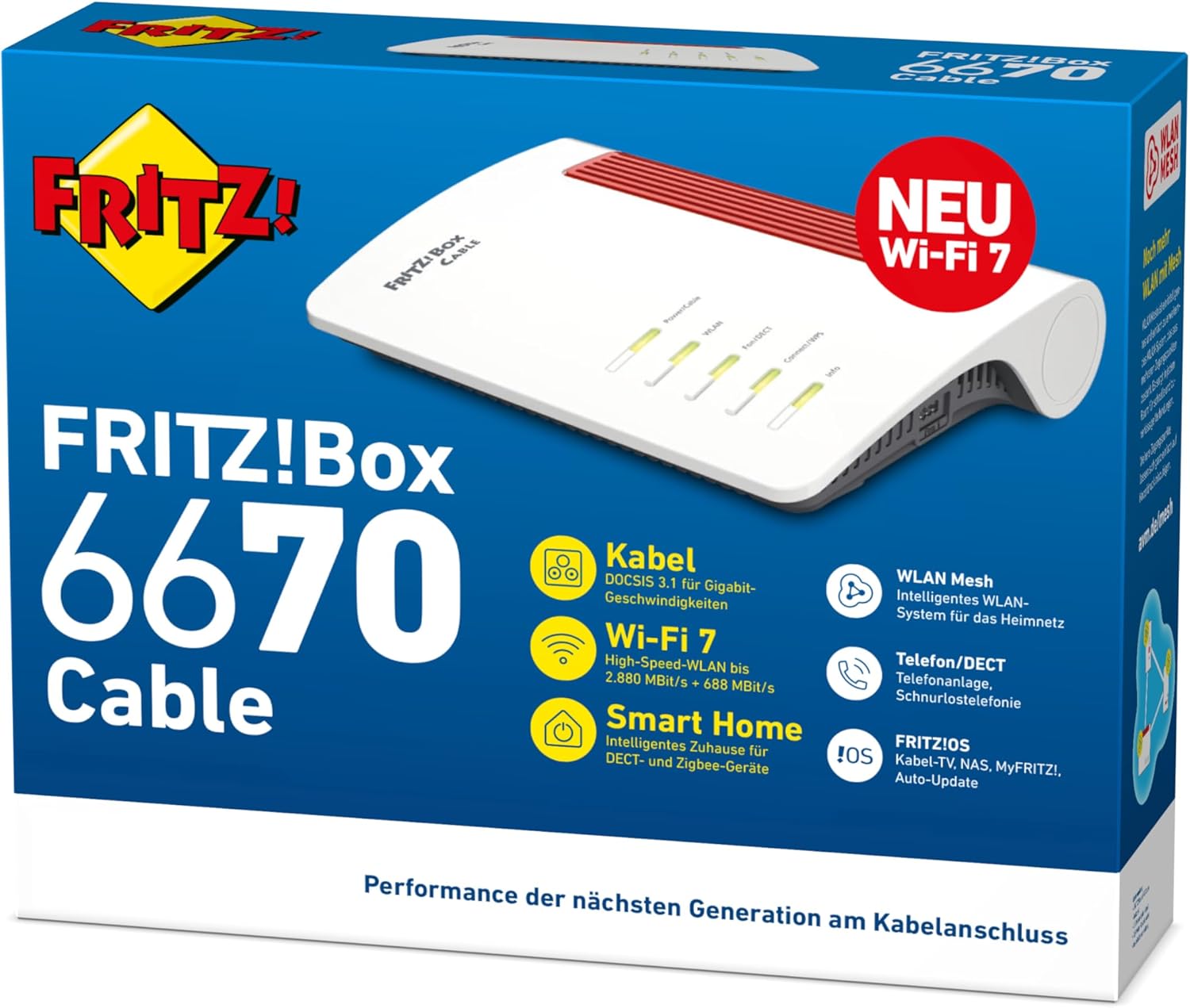 FRITZ!Box 6670 | Router for Cable Connection | Wi-Fi 7 up to 3.6 Gbps | Dualband WLAN (2.4/5 GHz), cable up to 6 Gbps with DOCSIS 3.1, smart home with DECT & Zigbee, WLAN mesh, made in Europe