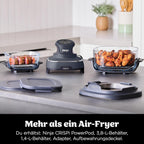 Ninja CRISPi Portable Air Fryer Hot Air Fryer, 3.8 L, Grey FN101EUGY | 4-in-1: Hot Air Frying, Roasting, Keeping Warm, Recrisp, Compact, 6 Servings, 2x Removable Glass Containers & Lid, 1700W