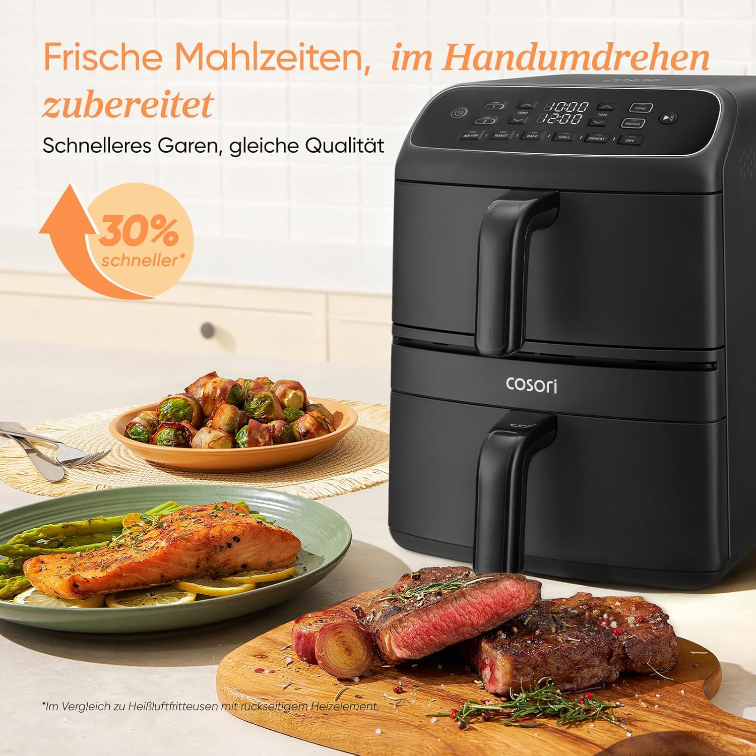 Cosori Airfryer New Generation 2026 Exclusive TurboBlaze Tech 8.6L | NTC-Tech, XL Heating Ring, PFAS Free Ceramic Coating, 39% Narrower, 3 Fan Levels, Turbo Tower Compact