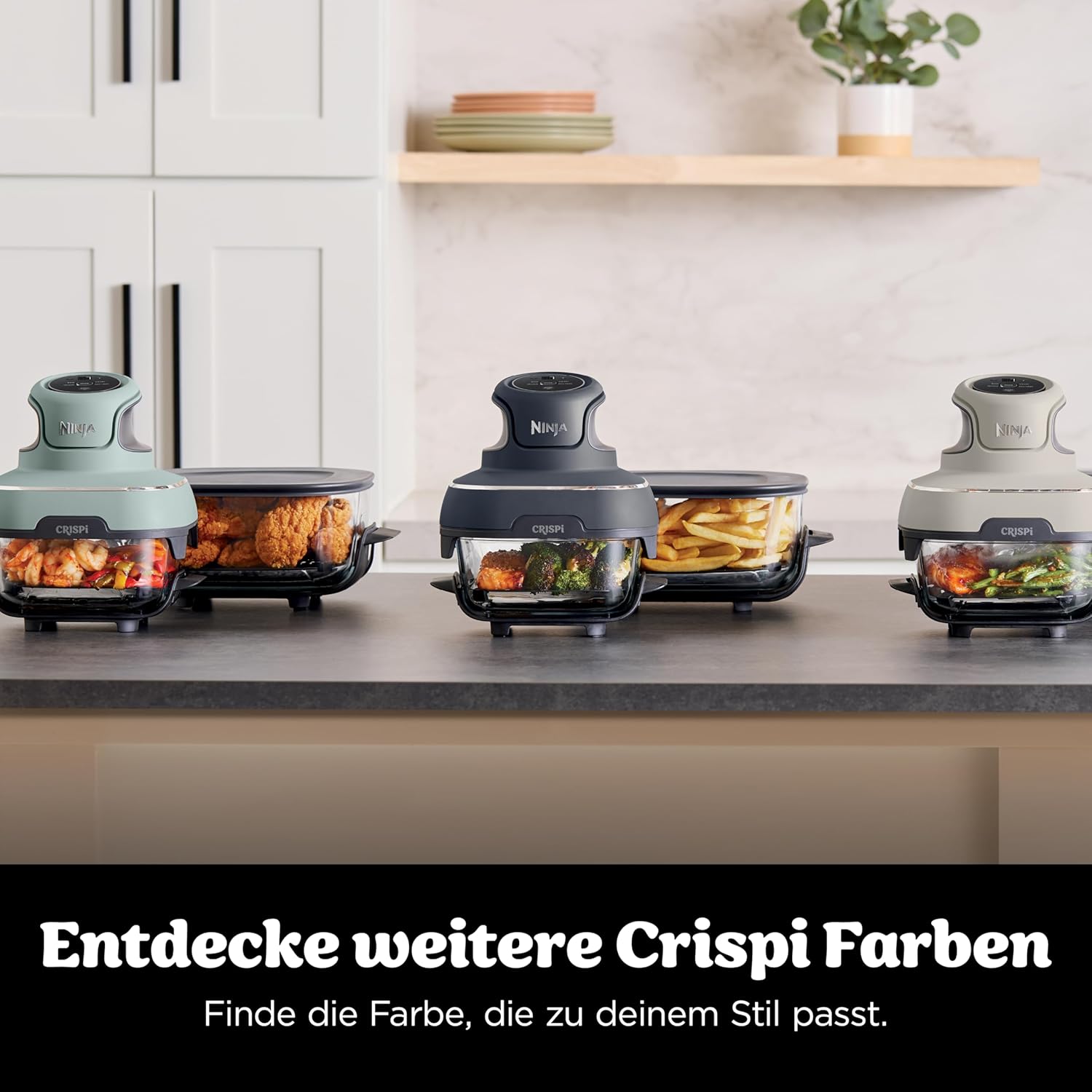 Ninja CRISPi Portable Air Fryer Hot Air Fryer, 3.8 L, Grey FN101EUGY | 4-in-1: Hot Air Frying, Roasting, Keeping Warm, Recrisp, Compact, 6 Servings, 2x Removable Glass Containers & Lid, 1700W