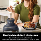 Ninja CRISPi Portable Air Fryer Hot Air Fryer, 3.8 L, Grey FN101EUGY | 4-in-1: Hot Air Frying, Roasting, Keeping Warm, Recrisp, Compact, 6 Servings, 2x Removable Glass Containers & Lid, 1700W