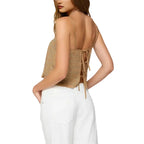 Damen Tanktop mit kariertem Muster in Hellbraun
