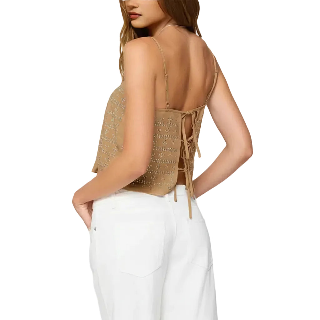 Damen Tanktop mit kariertem Muster in Hellbraun