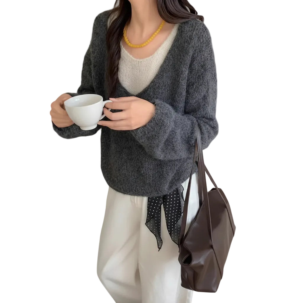Damen Sweater im zweilagigen Look in Hellblau Vorderansicht