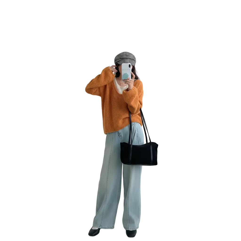 Damen Sweater im zweilagigen Look in Lila Vorderansicht