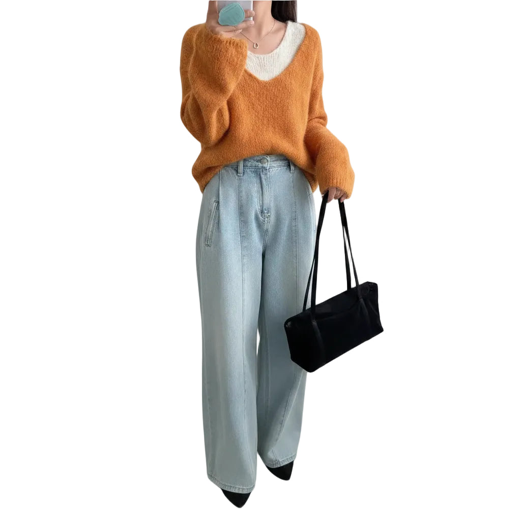 Damen Sweater im zweilagigen Look in Orange Vorderansicht