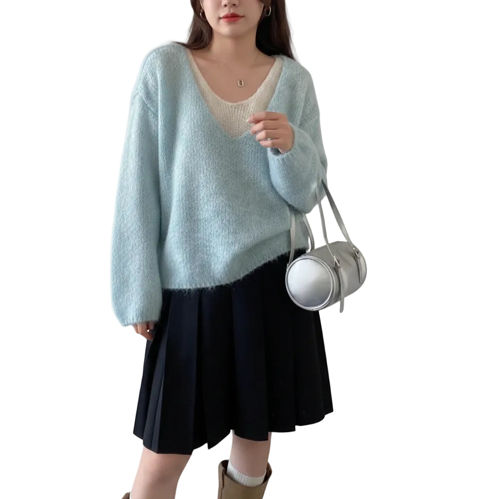 Damen Sweater mit zweilagigem Look in Lila