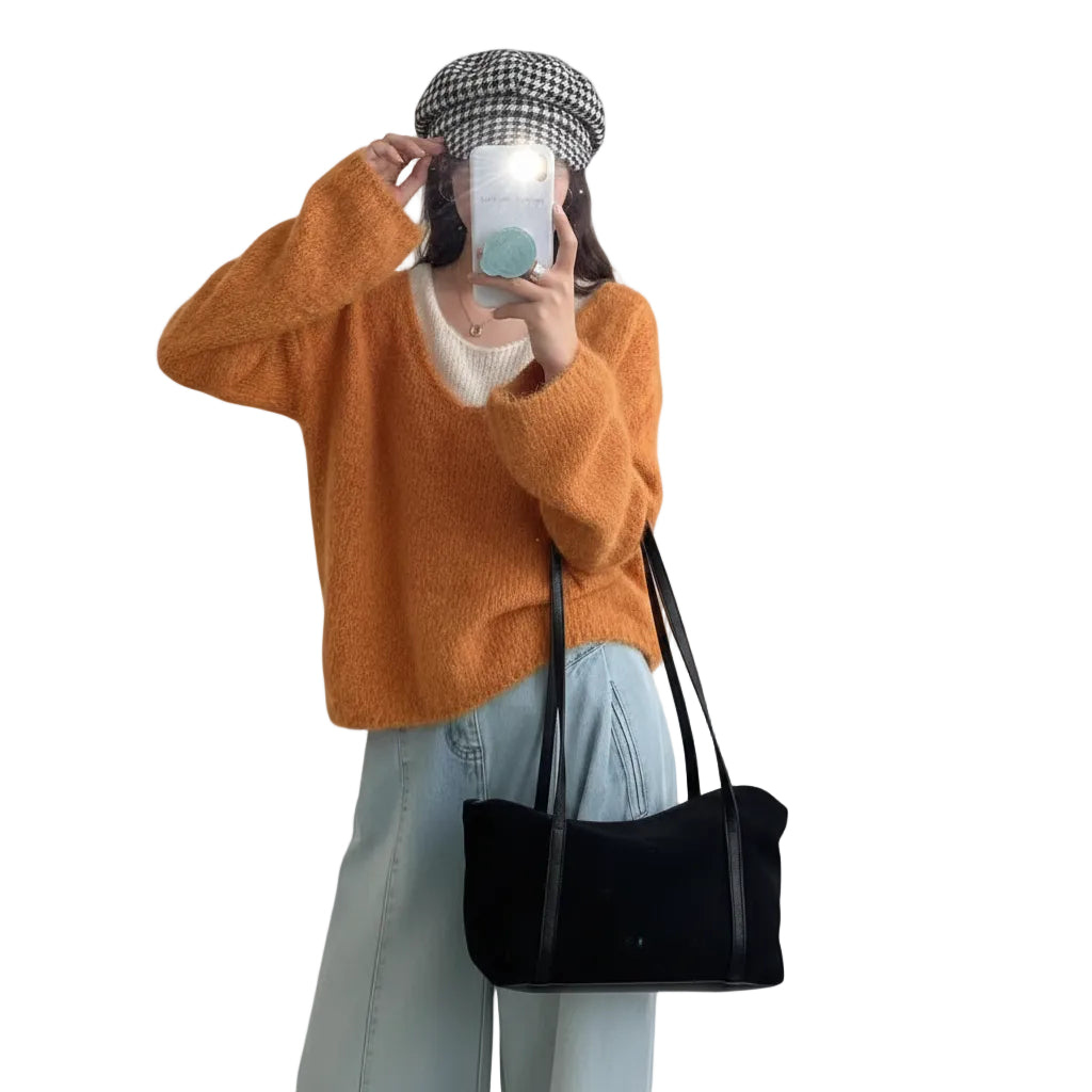 Damen Sweater mit zweilagigem Look in Orange