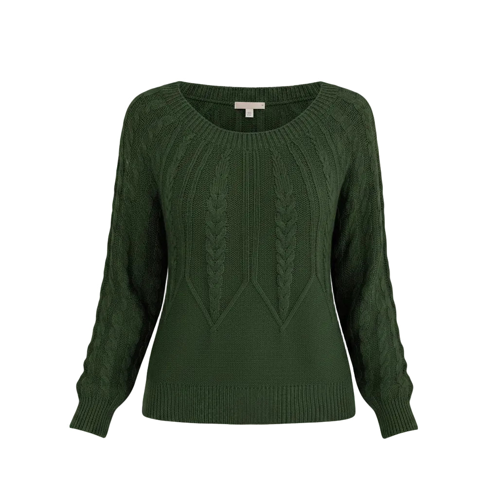 Damen Sweater mit geometrischem Muster in Armeegrün Vorderansicht