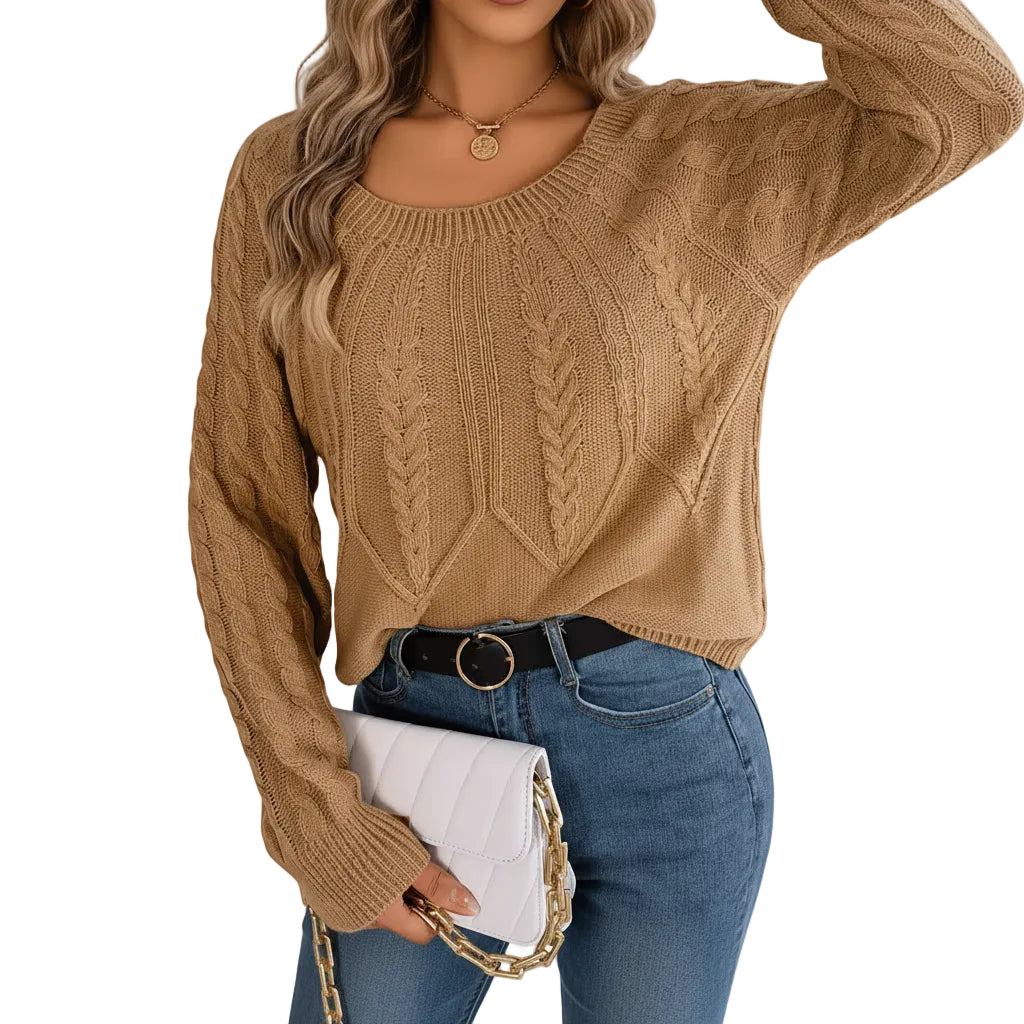 Damen Sweater mit geometrischem Muster in Grau Vorderansicht