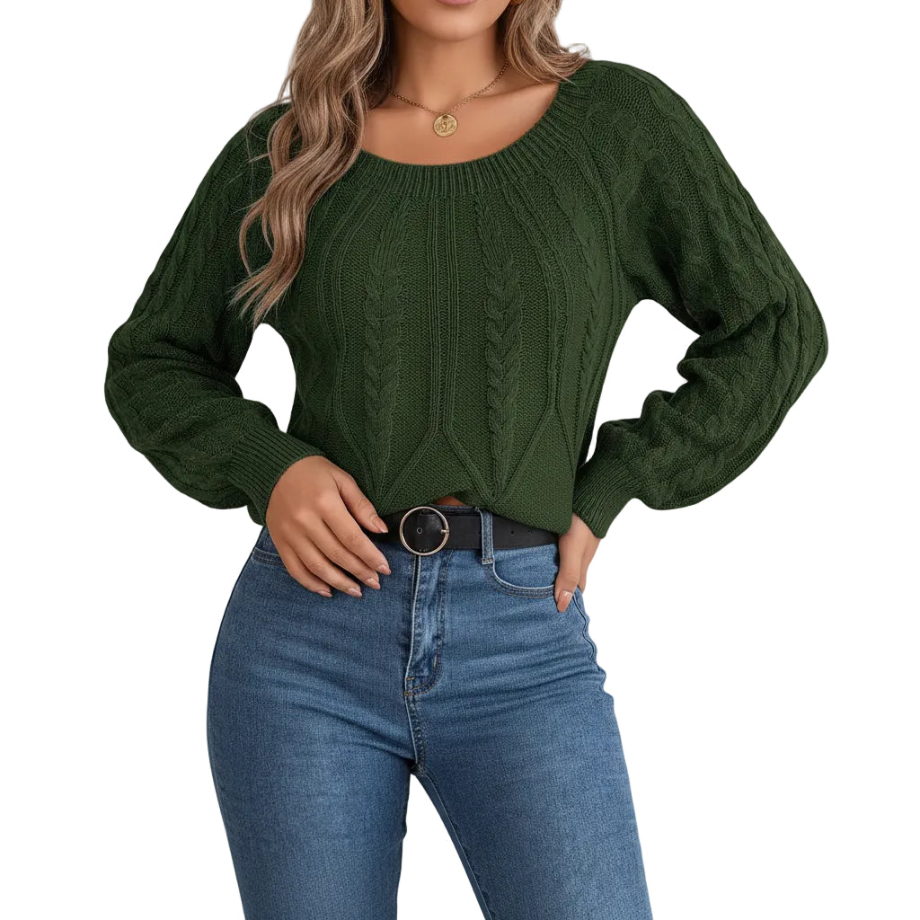 Damen Sweater mit geometrischem Muster in Armeegrün