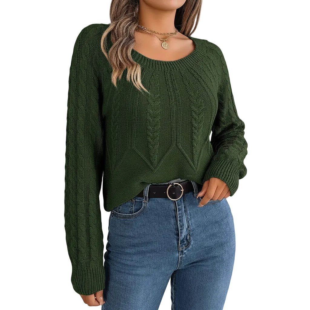 Damen Rundhals Sweater in Khaki