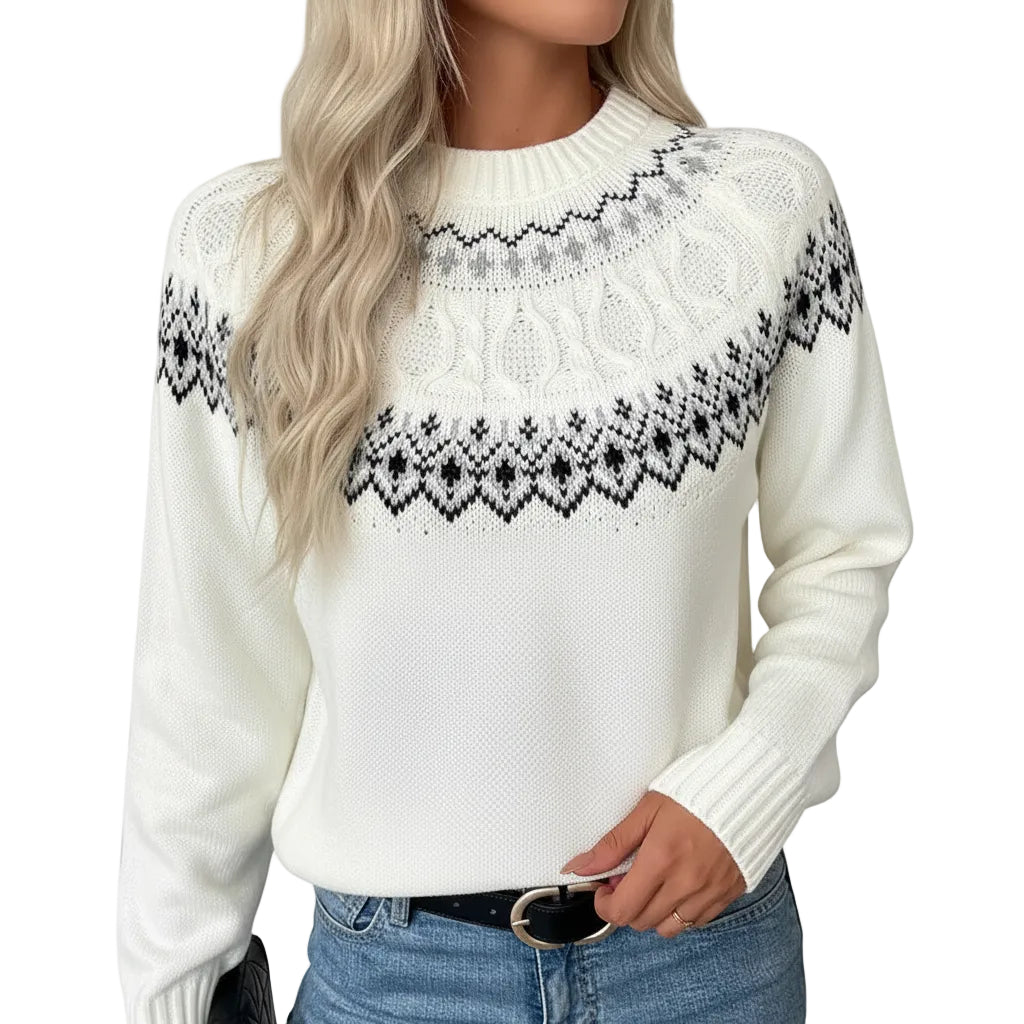 Damen Sweater mit Jacquardmuster in Weiß Vorderansicht