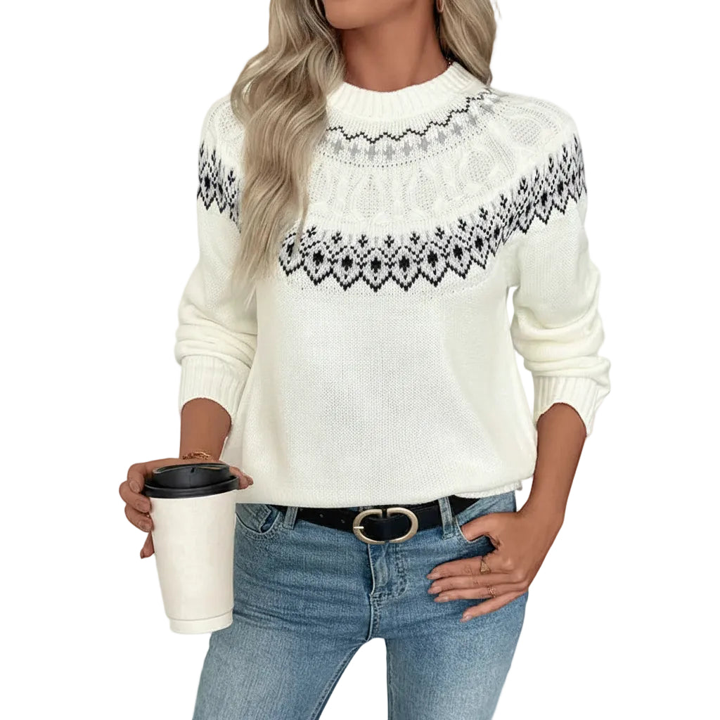 Damen Sweater mit Jacquardmuster in Weiß