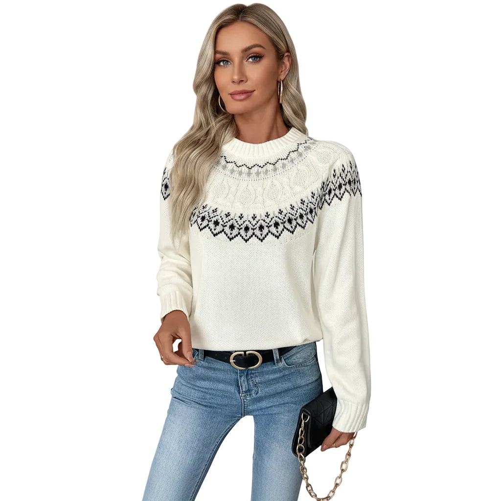 Damen Rundhals Sweater in Weiß