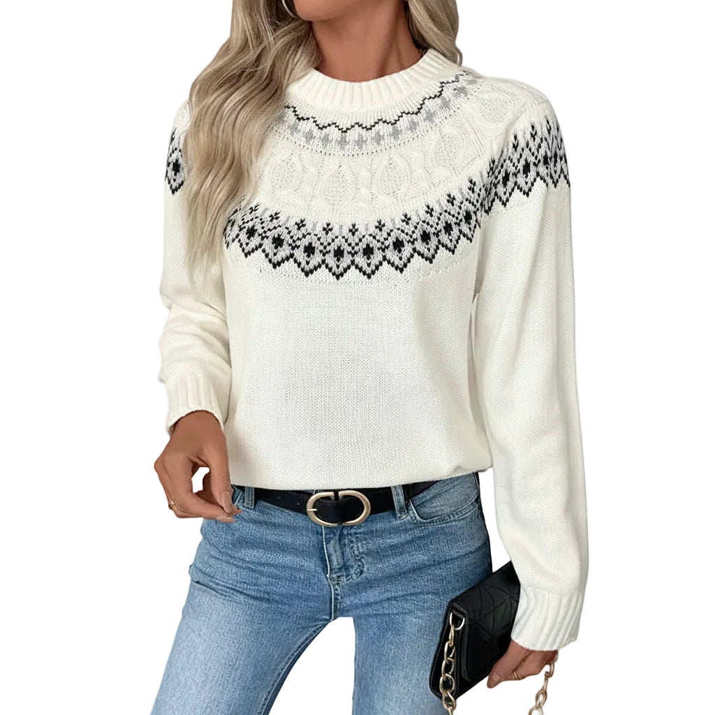 Damen Sweater mit Streifen und Jacquardmuster