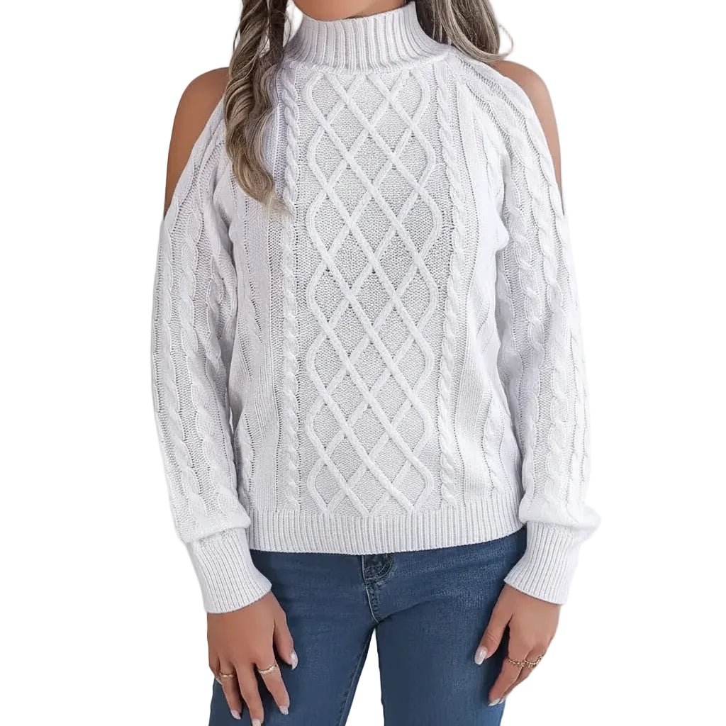 Damen Sweater mit Twistmuster in Grau Vorderansicht