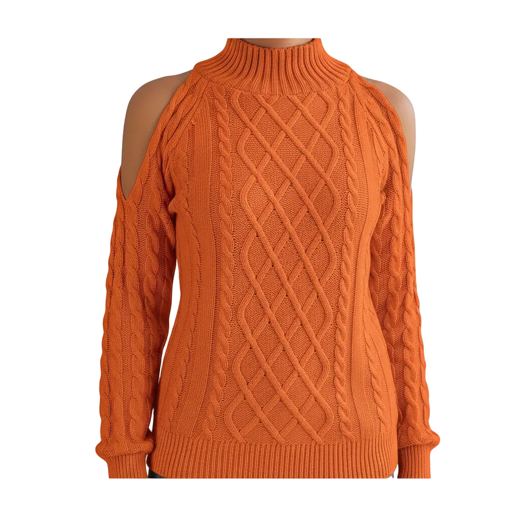 Damen Sweater mit Twistmuster in Orange Vorderansicht
