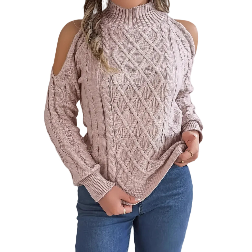 Damen Sweater mit Twistmuster in Weinrot Vorderansicht