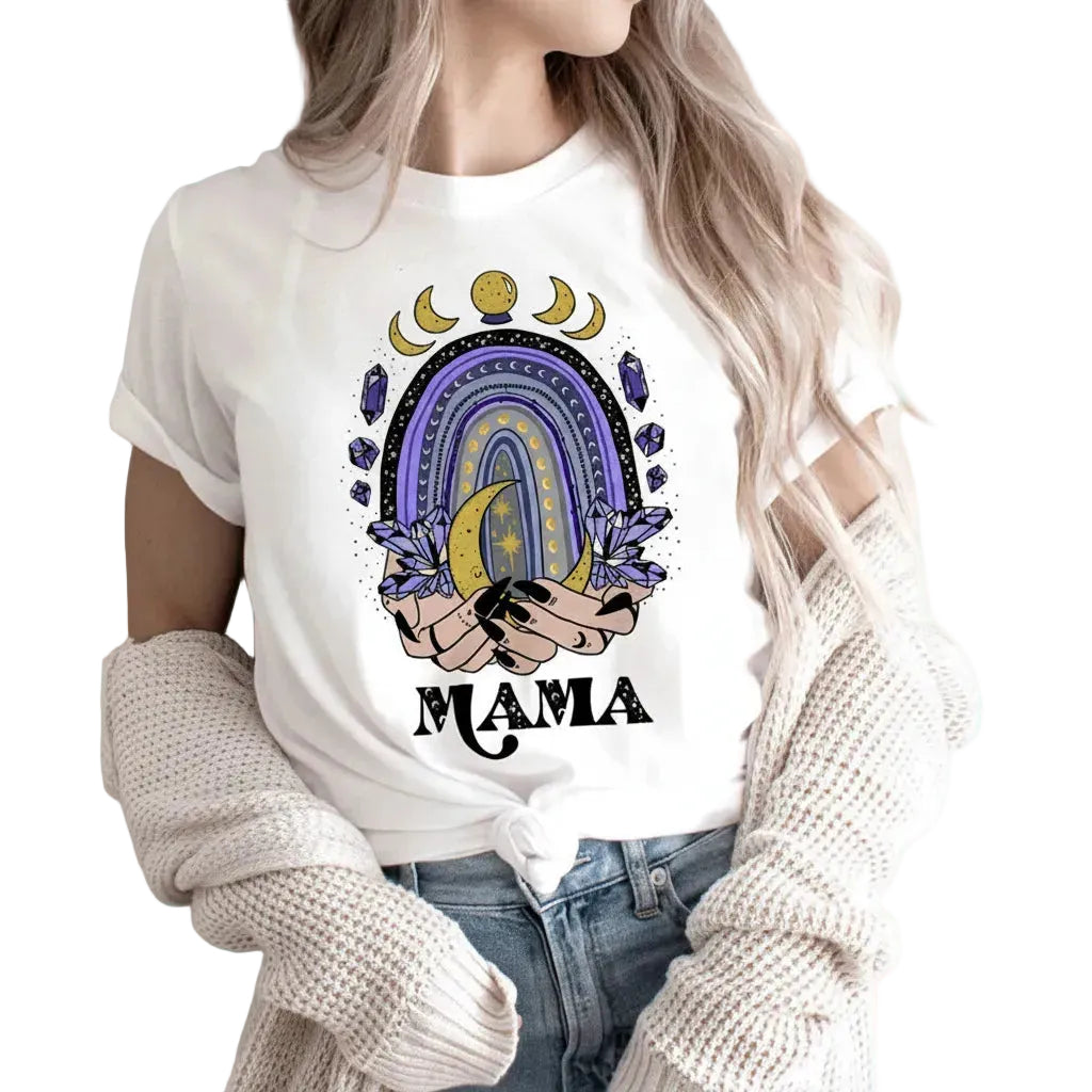 Damen T-Shirt mit Mondgrafik aus Baumwolle in Weiß Vorderansicht