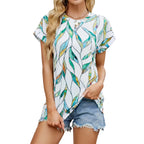 Damen T-Shirt mit Printmuster Vorderansicht in Dunkelblaue Blumen
