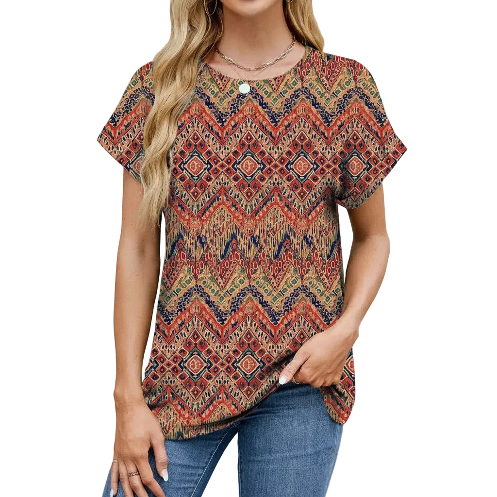 Damen T-Shirt mit Printmuster Vorderansicht in Gelbe Blume