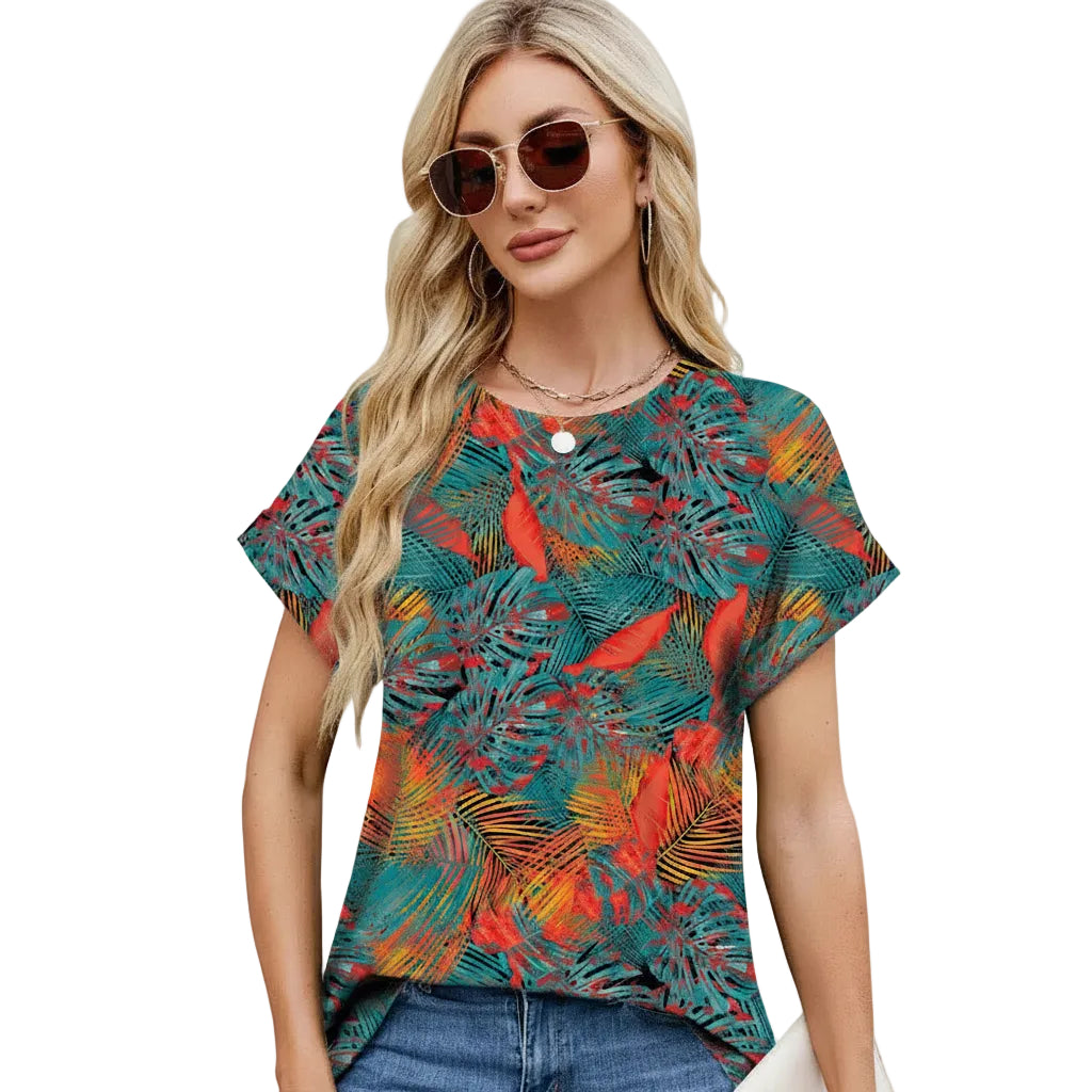 Damen T-Shirt mit Printmuster Vorderansicht in Wellenblume