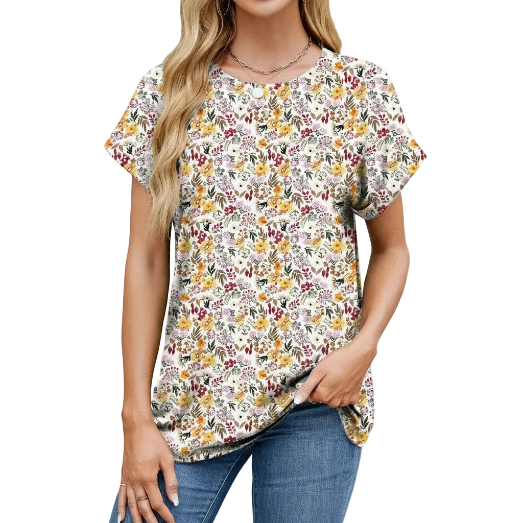 Damen T-Shirt mit lockerer Passform in Schwarze Blume