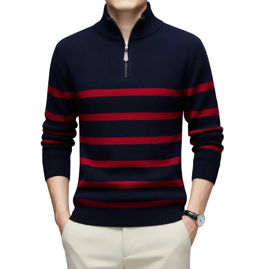 Herren gestreifter Sweater in Dunkelblau Weiß Vorderansicht