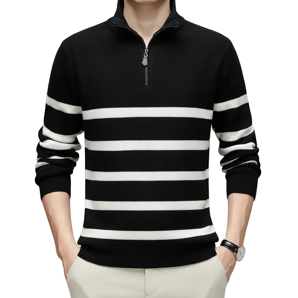 Herren Sweater mit gestreiftem Design in Schwarz Weiß