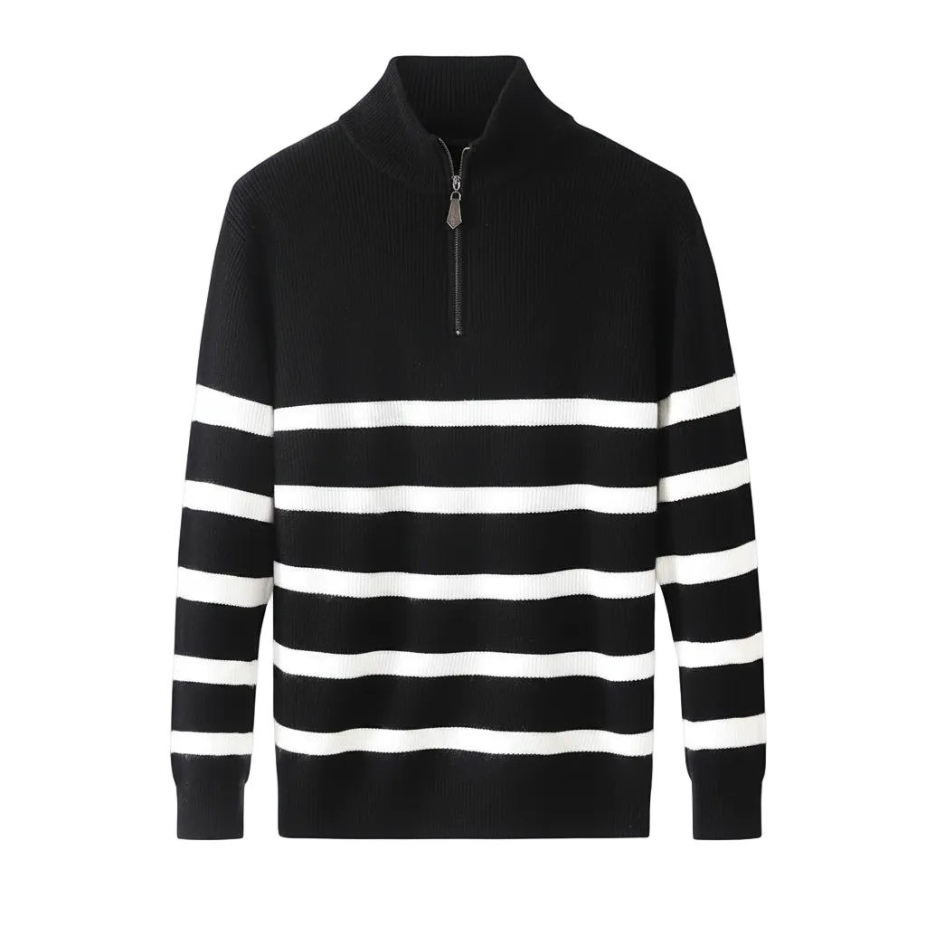 Herren Rundhals Sweater in Schwarz Weiß