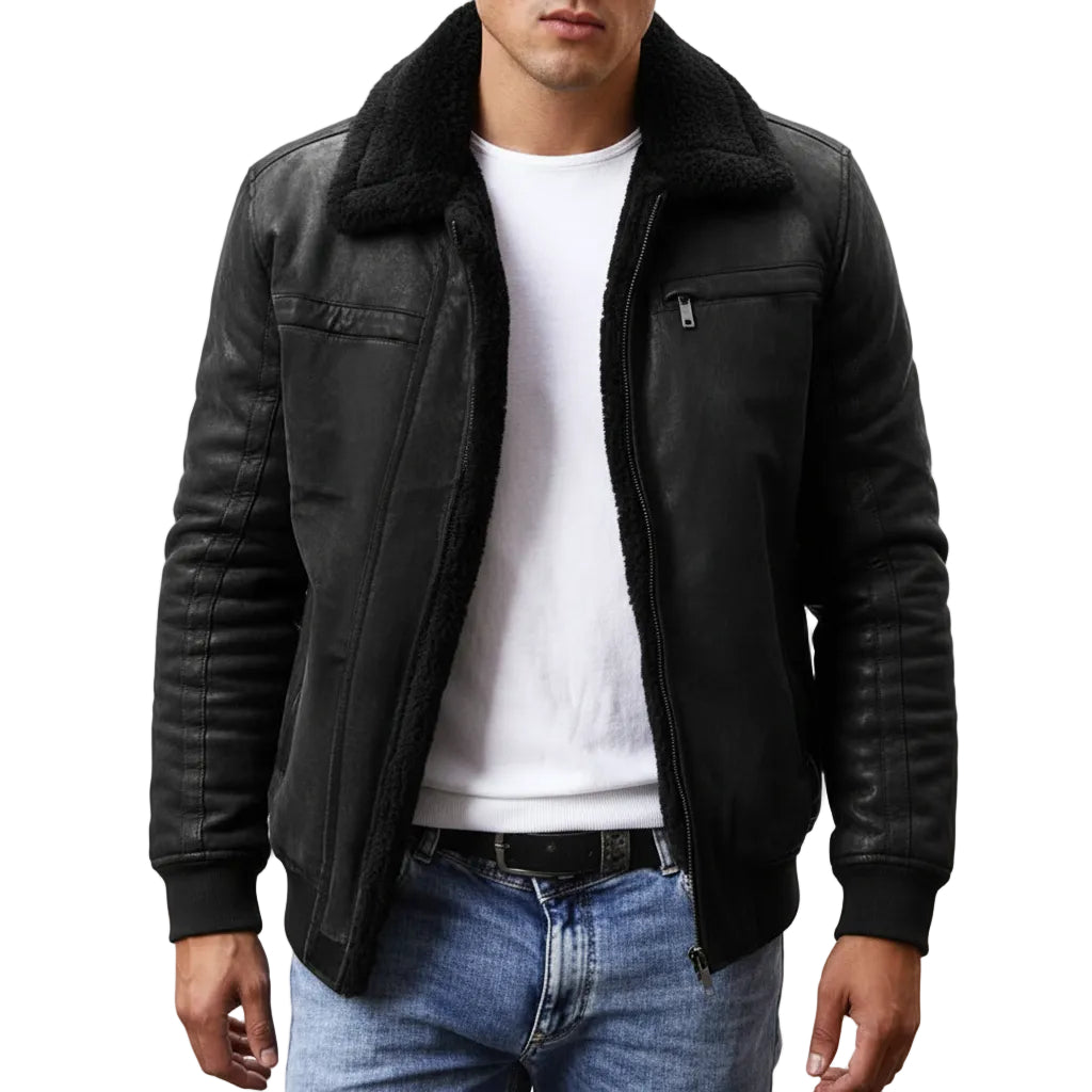 Herren Jacke mit Reißverschluss in Schwarz Vorderansicht